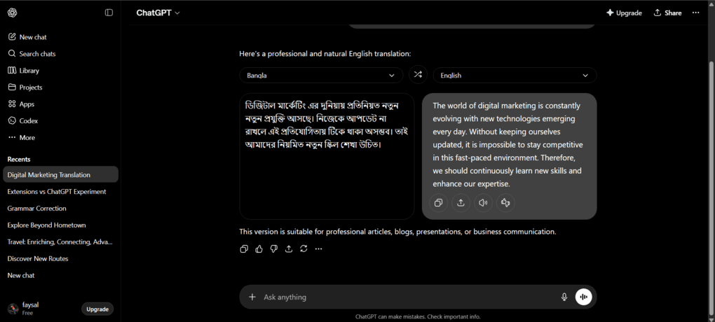 I replaced Translation Chrome extension with ChatGPT for language translation results