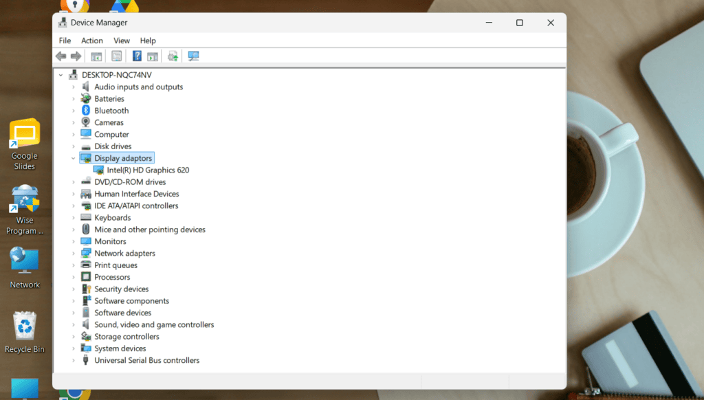 Opening Device Manager and expanding display adapters to update the graphics driver for stopping Windows PCs crash errors.