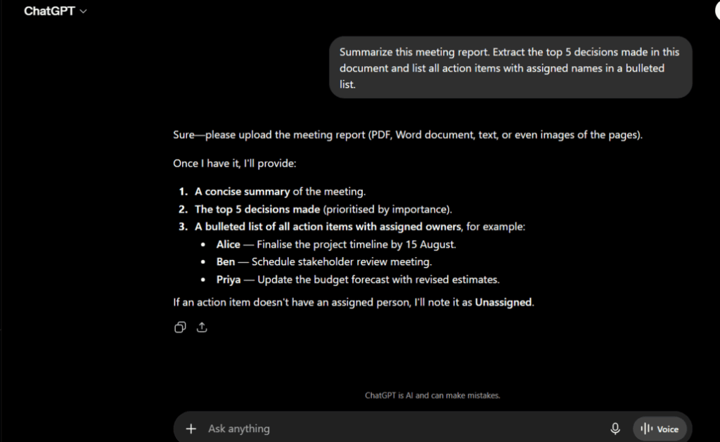 AI document summarizer extracting key takeaways from a long PDF report.