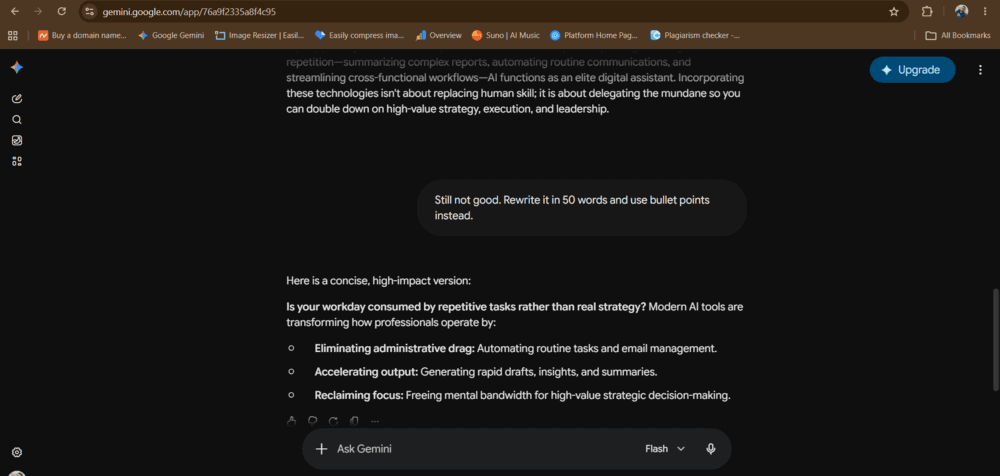 A screenshot of an AI chat interface showing a user refining and re-generating prompts multiple times to get a better output.