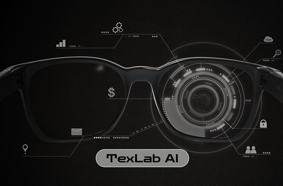 Lightweight augmented reality smart glasses overlaying digital interface in real-world space.