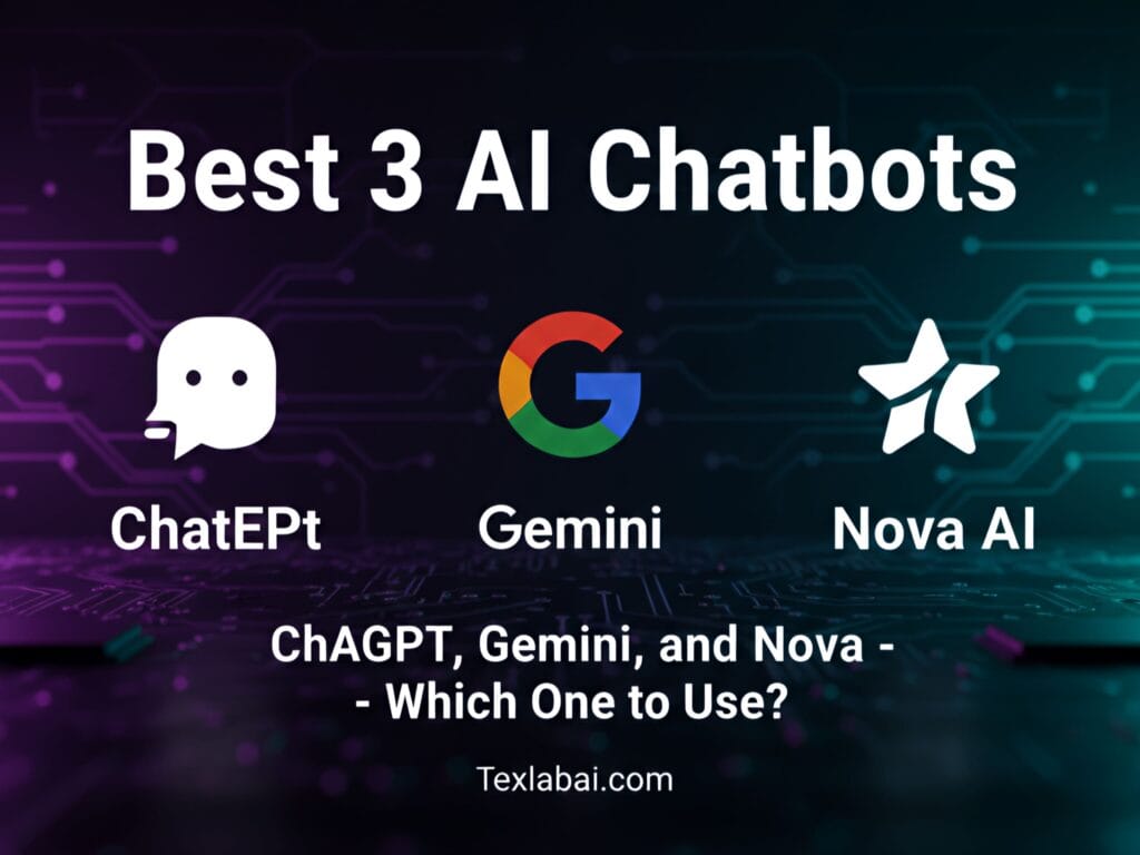 A professional comparison banner featuring ChatGPT, Google Gemini, and Nova AI logos on a high-tech background.