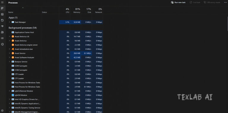 Disabling heavy background processes in Task Manager to speed up slow Windows PC performance.